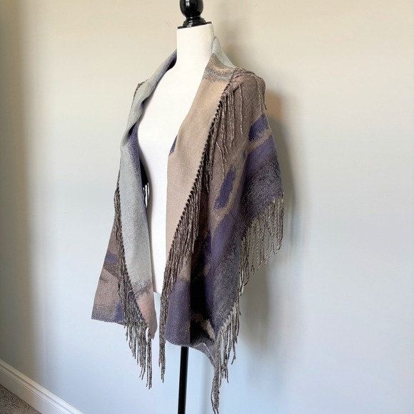Fraas Cashmink Women's Wrap Shawl Wide Scarf Tassels Gray Purple Winter Vibes - Picture 4 of 9